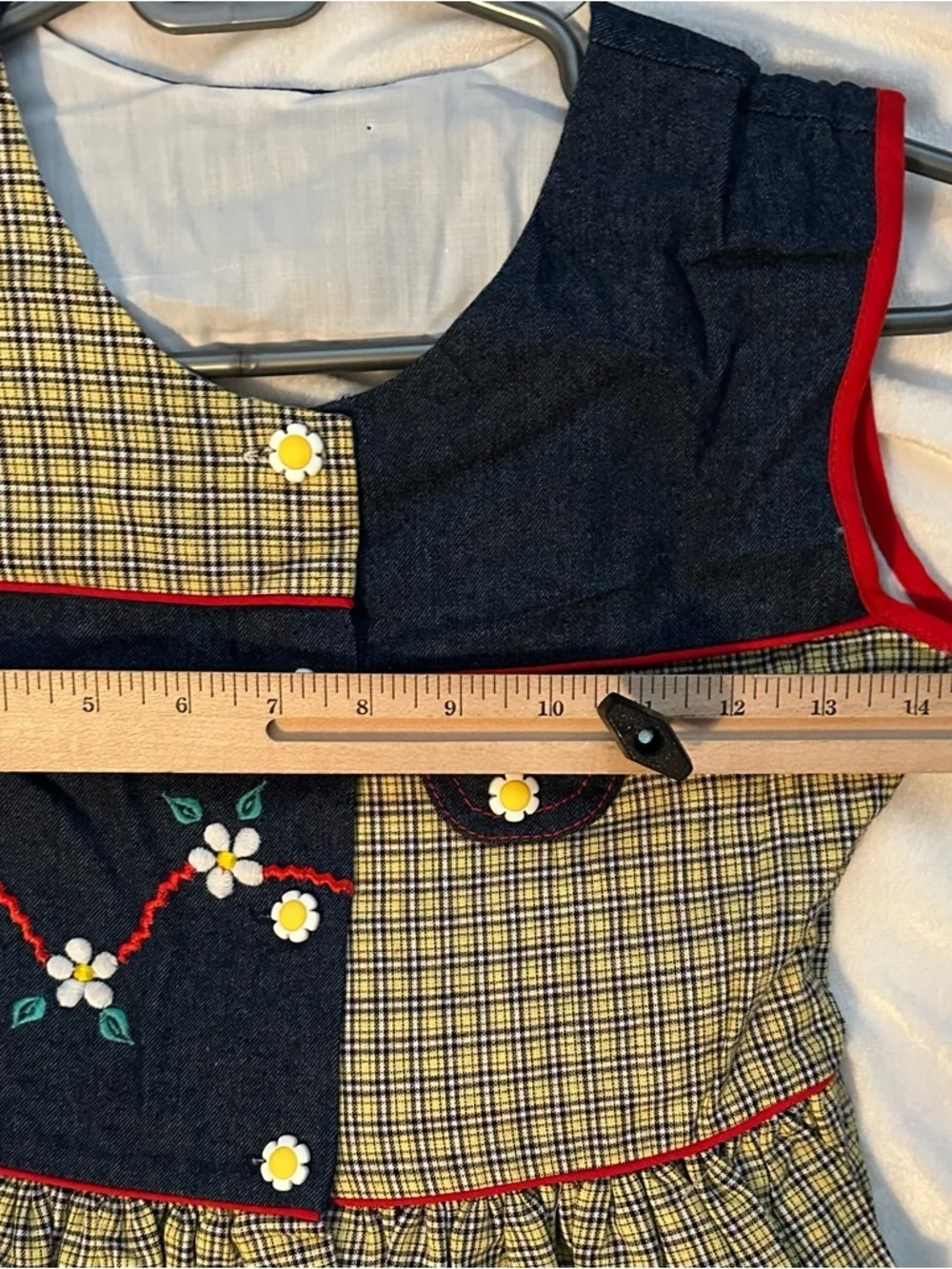 Vintage Narci Stell Sleeveless Patchwork Plaid Denim Flower Dress Girls 10
